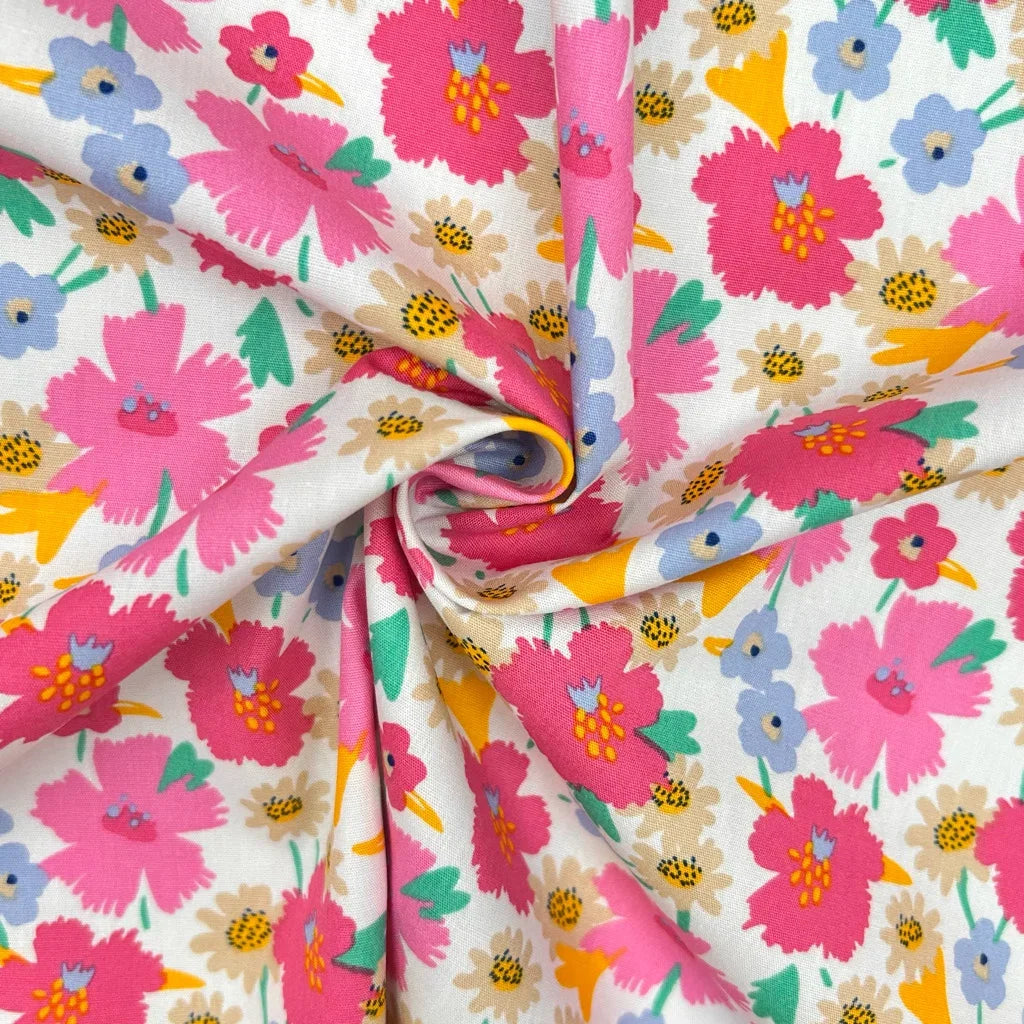 Happy Florals Rose & Hubble Cotton Poplin Fabric