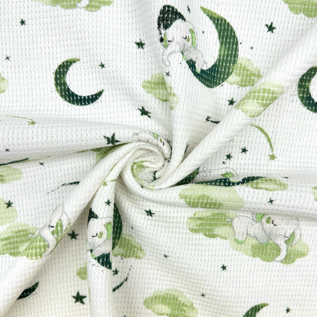 Sleepy Elephants on Ivory Waffle Jersey Fabric
