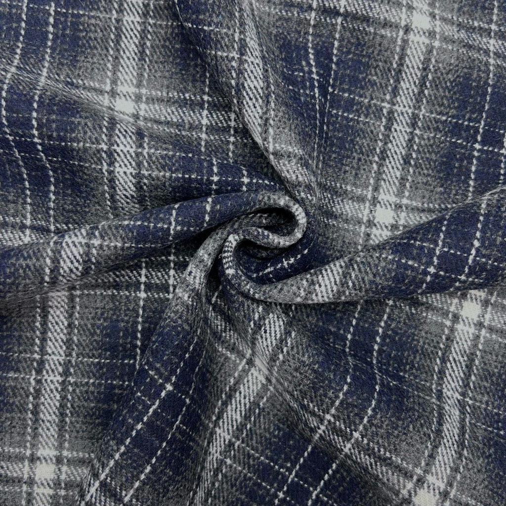 Shaded Line Check Wool Blend Fabric