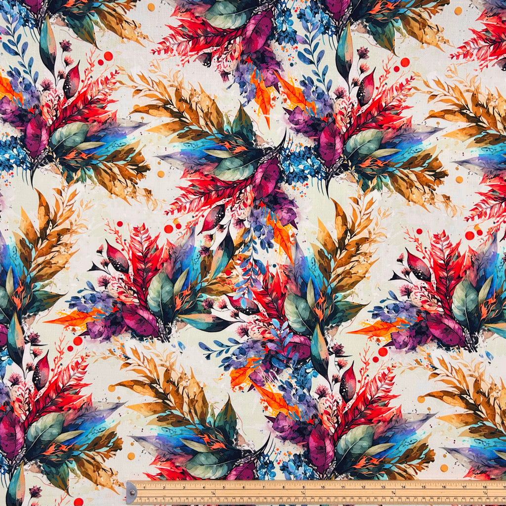 Colourful Leaves Viscose Poplin Fabric