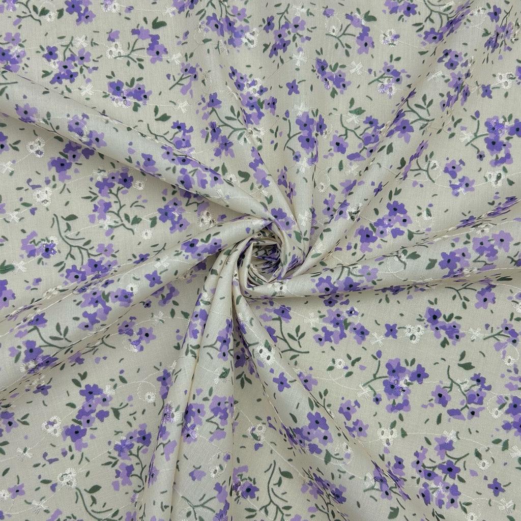 Simple Flowers Broderie Anglaise Polycotton Fabric - Pound Fabrics