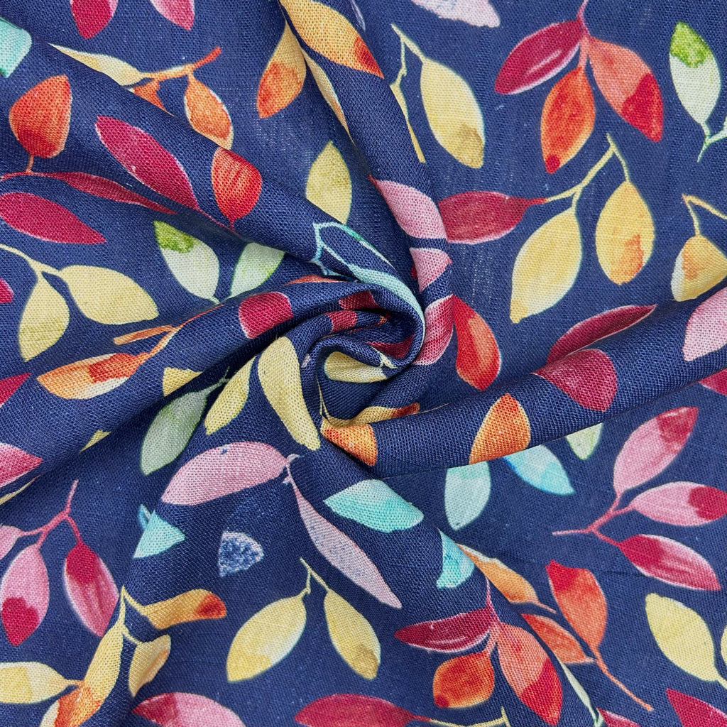 Painted Leaves Linen Viscose Fabric