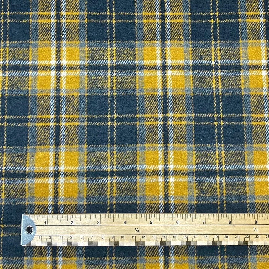 Mustard and Navy Checkered Wool Blend Fabric