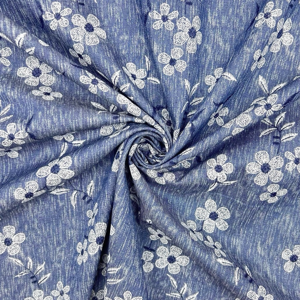 Elegant Blossom Chambray Denim Fabric