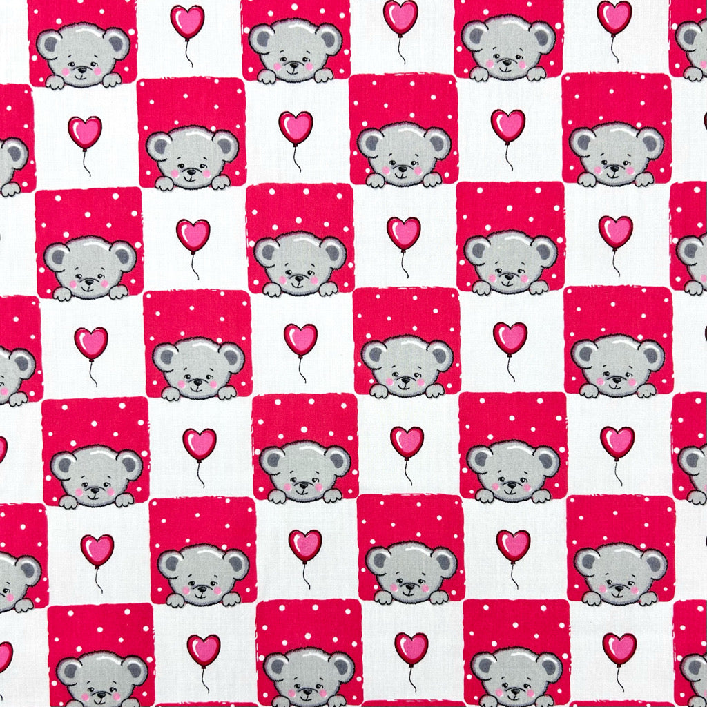 Teddy Heart Polycotton Fabric