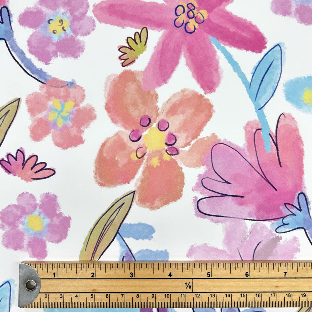 Artistic Flower on White Raincoat Fabric