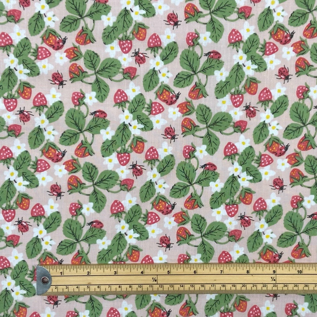 Ladybirds and Strawberries Polycotton Fabric