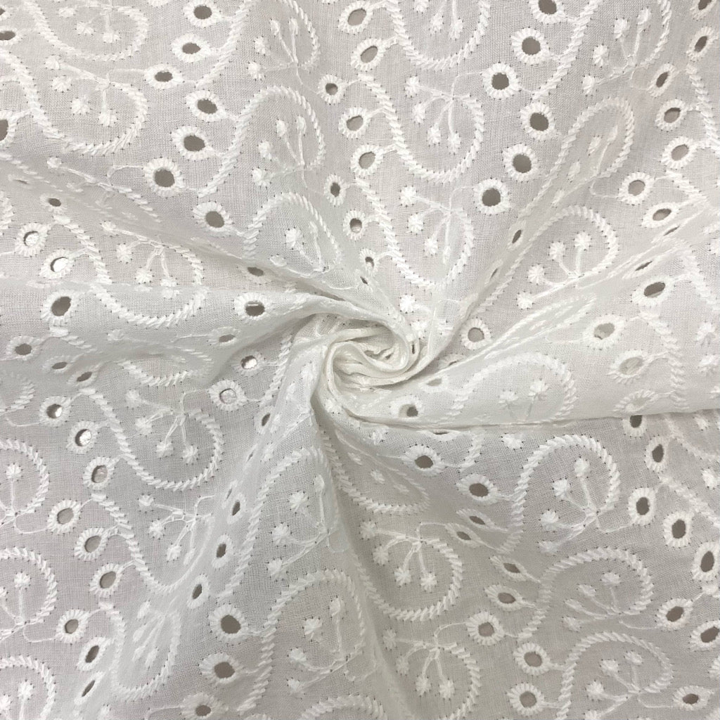 Abstract Design White Embroidered Cotton Fabric #9