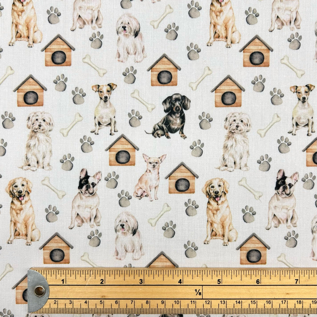 Dog House and Paws Polycotton Fabric
