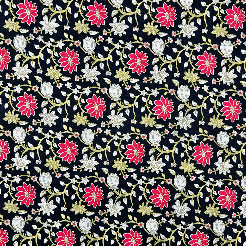 Decorative Floral Rose & Hubble Cotton Poplin Fabric
