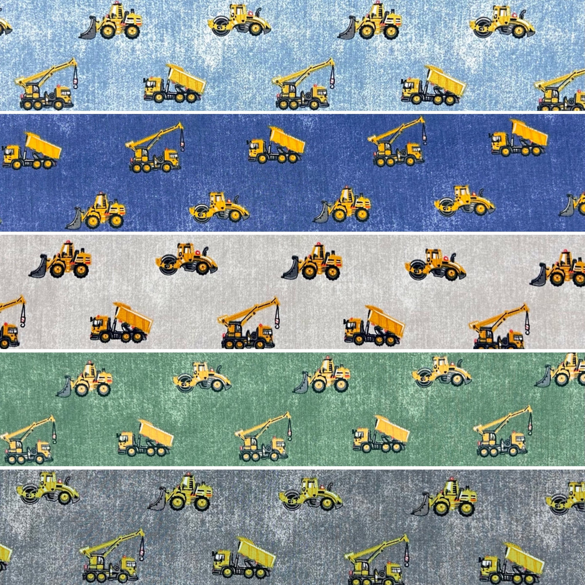 Construction Vehicles Cotton Poplin Fabric