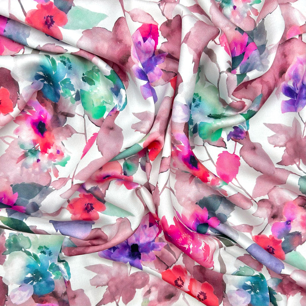 Wild Watercolour Viscose Satin Fabric