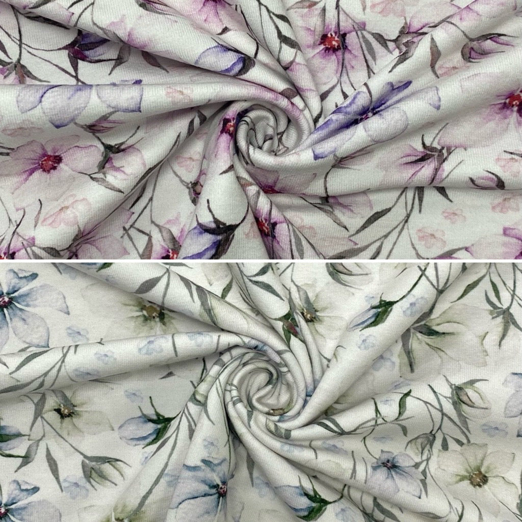 Winter Floral on White Organic Cotton Jersey Fabric