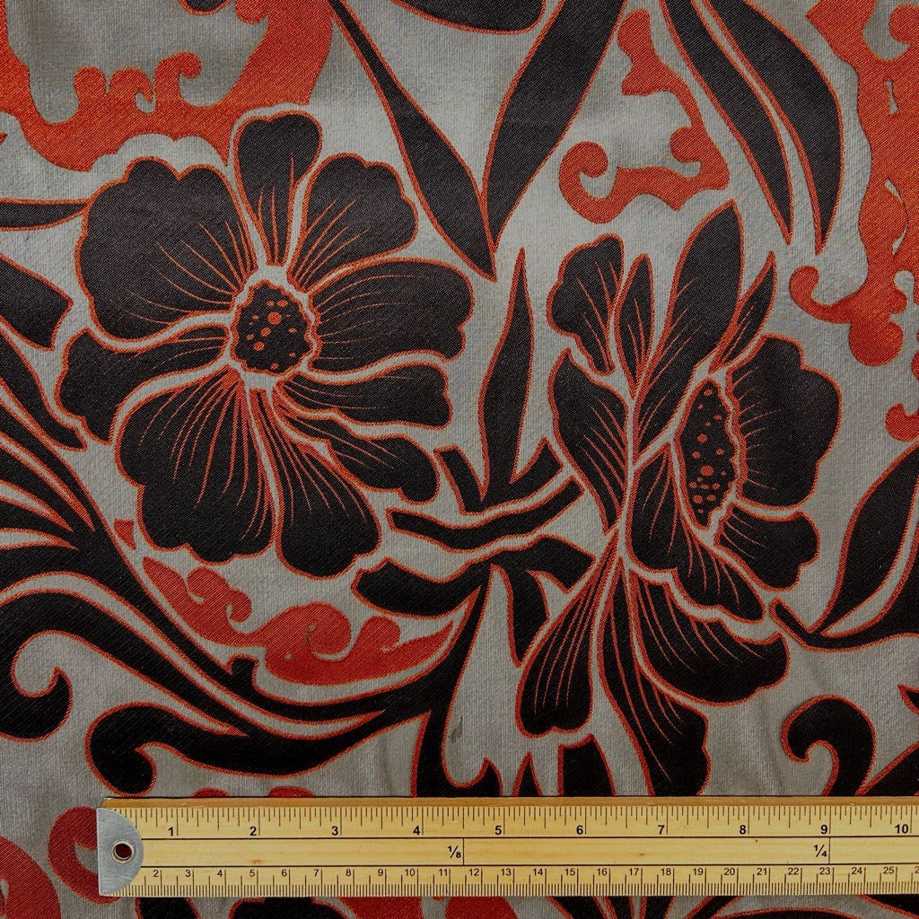 Dark Bloom on Black PolyViscose Fabric
