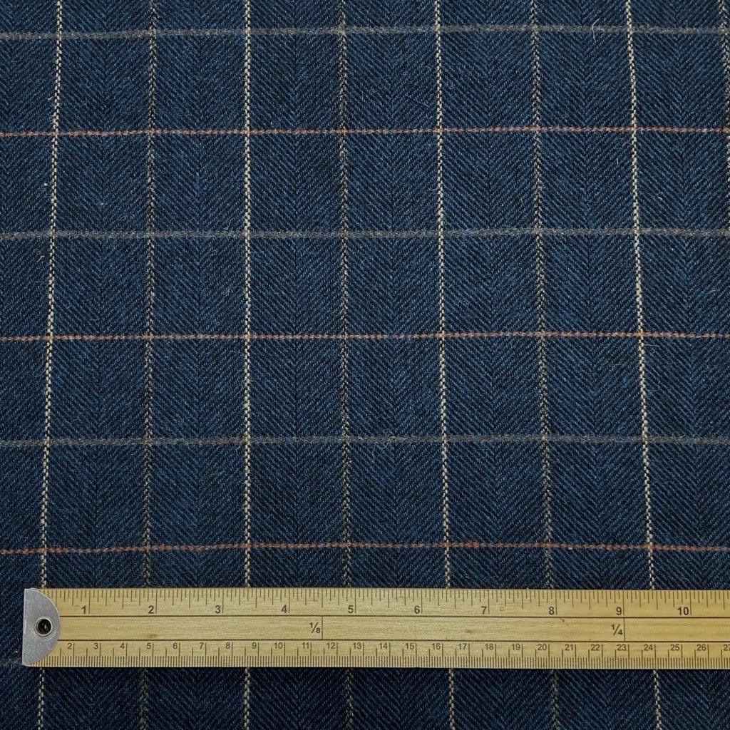 Navy Checkered Wool Blend Fabric - 2 metres for £9.95 #20 - Pound Fabrics