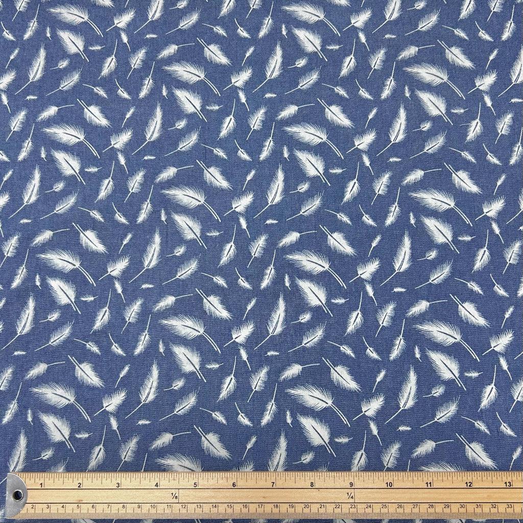 Falling Feathers Chambray Denim Fabric - Pound Fabrics