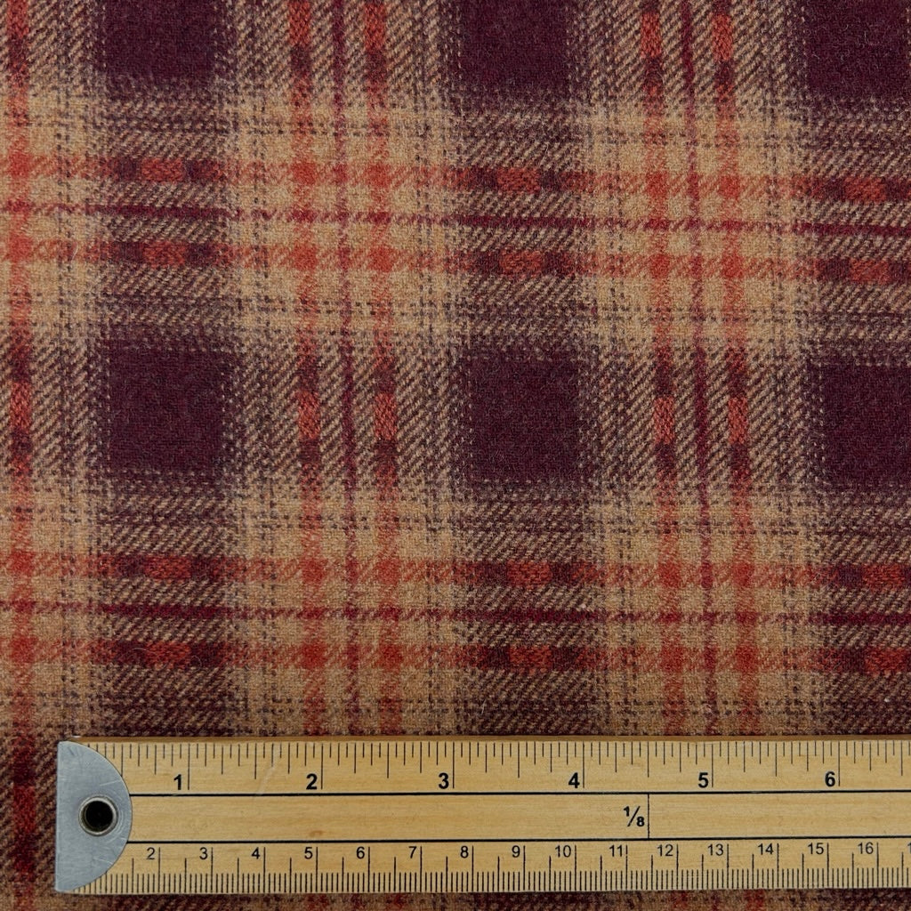 Autumn Plum Check Wool Blend Fabric