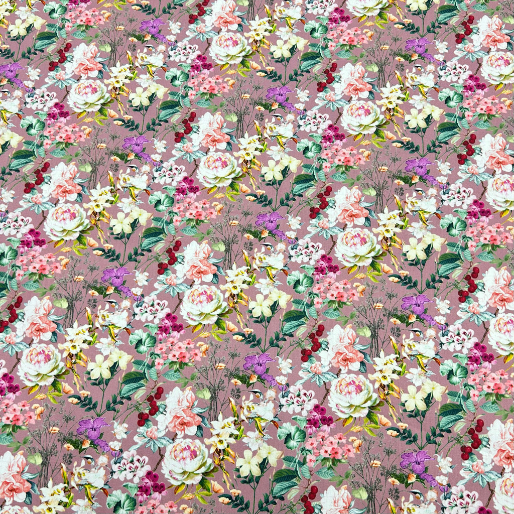 Spring Roses Rose &amp; Hubble Cotton Poplin Fabric - Pound Fabrics