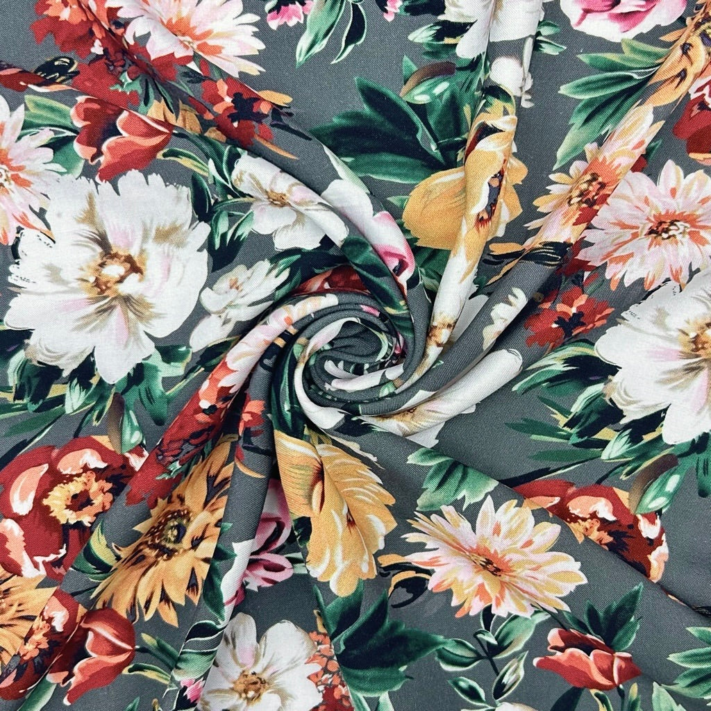 Vibrant Blooms Viscose Challis Fabric