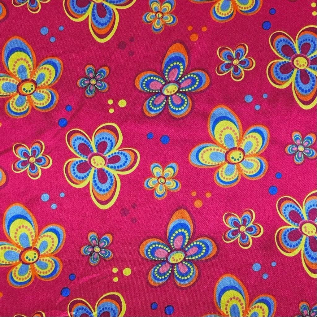 Quirky Flowers Satin Fabric - Pound Fabrics