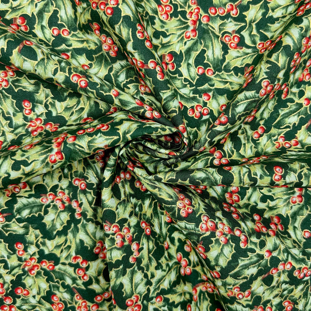 Holly Berry Christmas Cotton Fabric