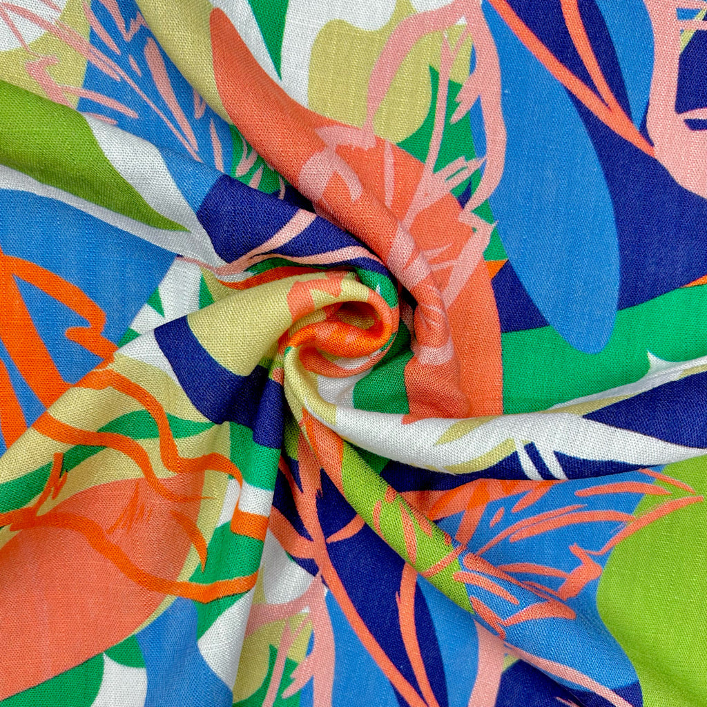 Vibrant Tropical Stretch Linen Mix Fabric
