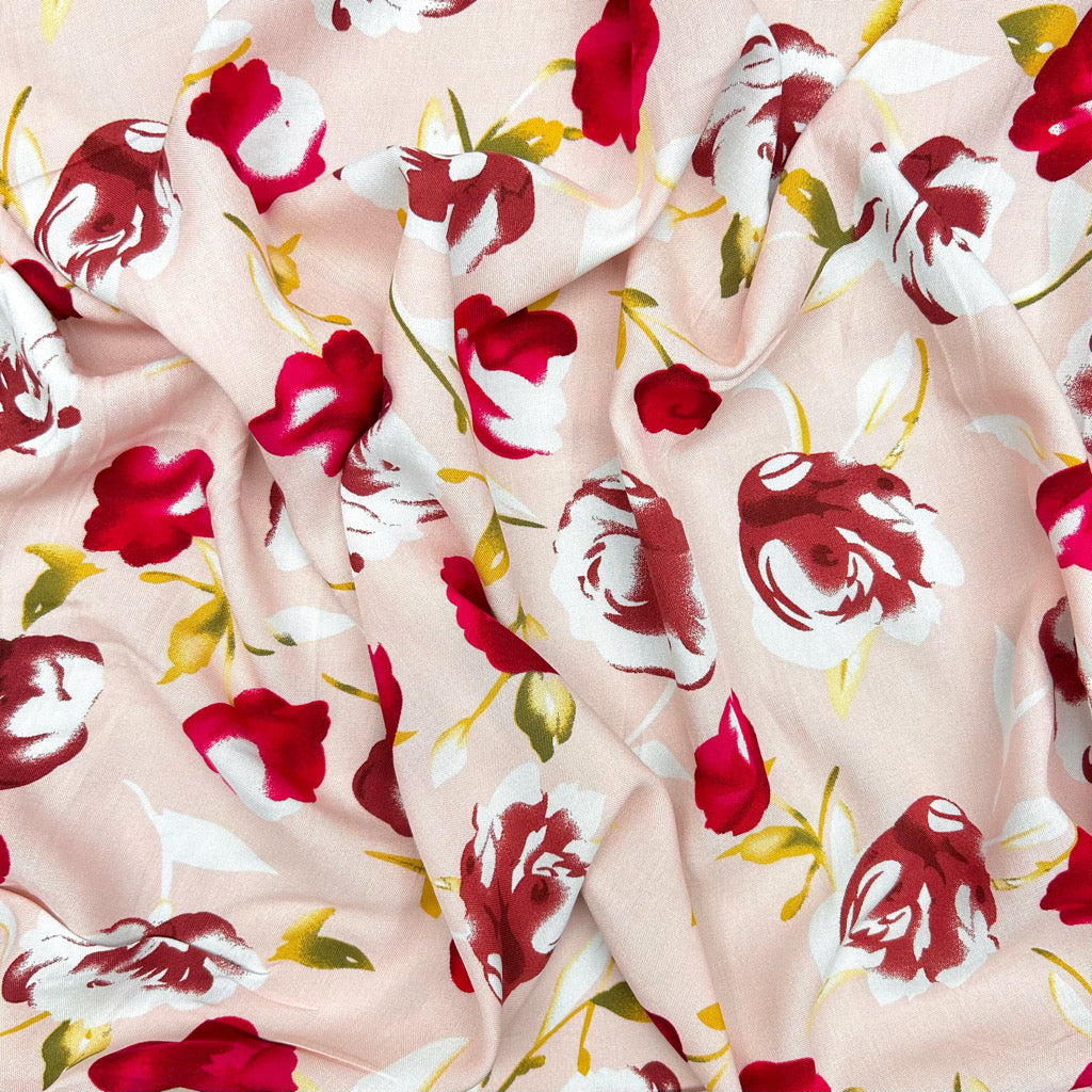 Country Roses Viscose Challis Fabric