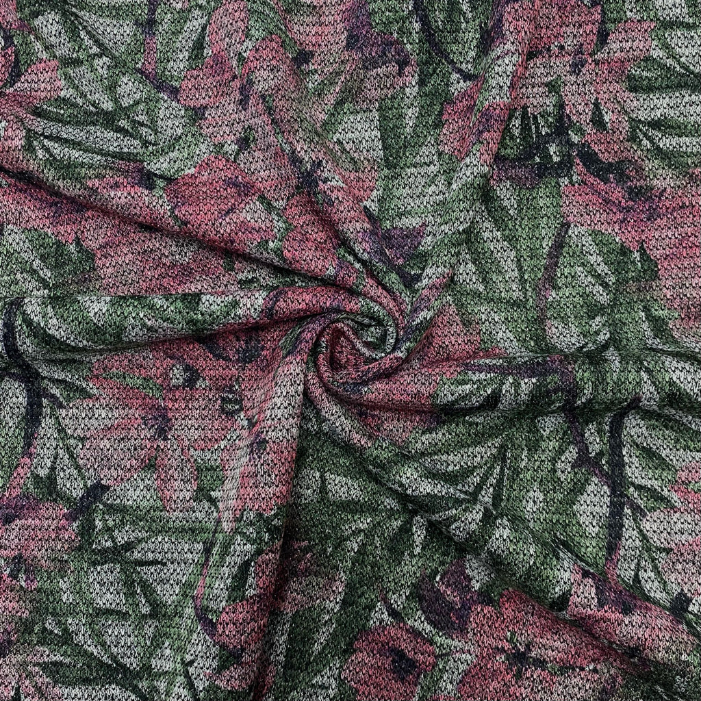 Pink Flowers Lurex Jersey Fabric