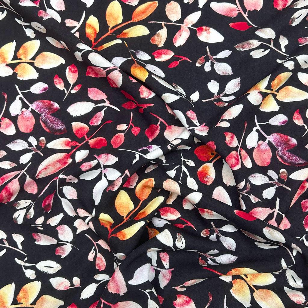 Multicoloured Leaves Viscose Challis Fabric - Pound Fabrics