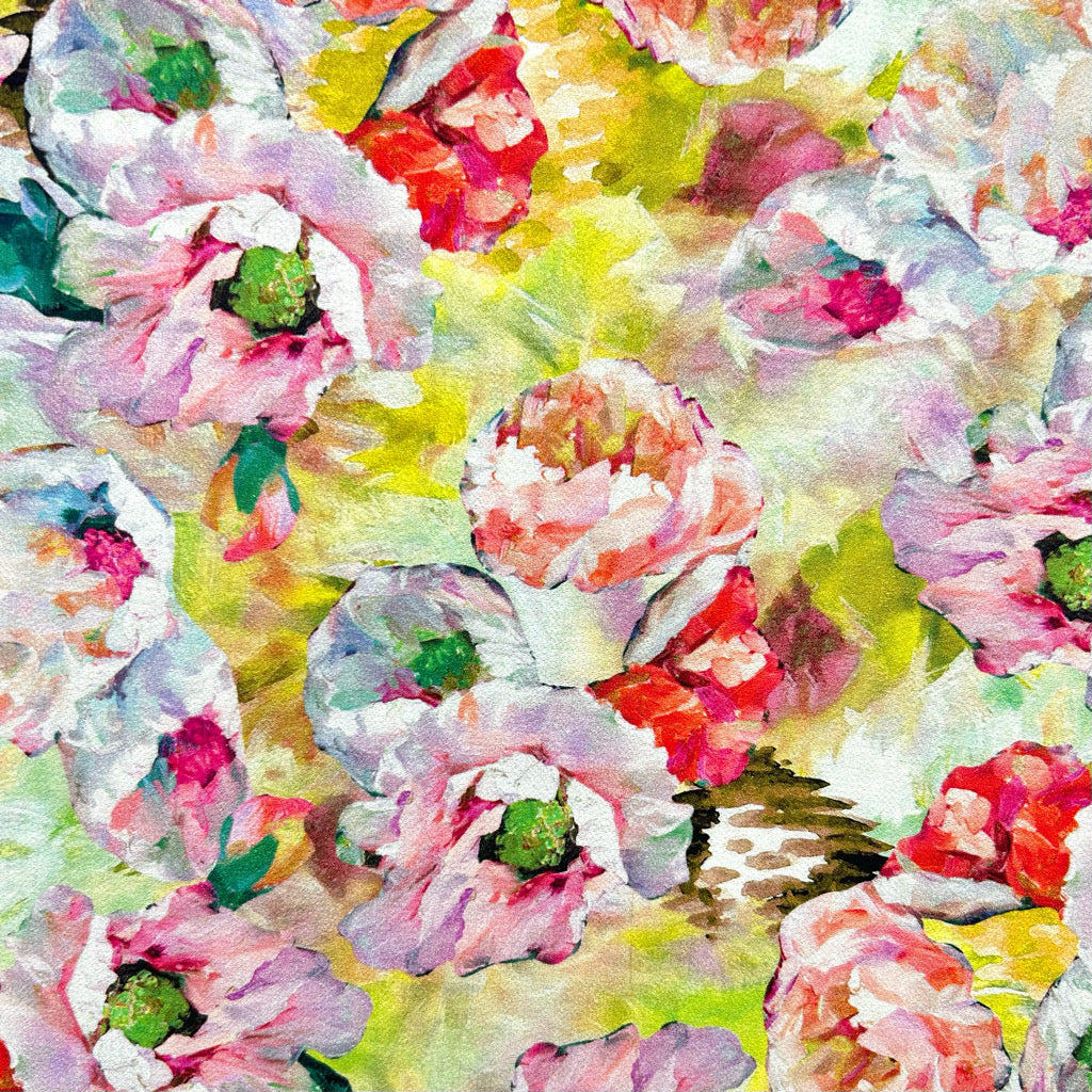 Painted Peonies Viscose Nylon Fabric