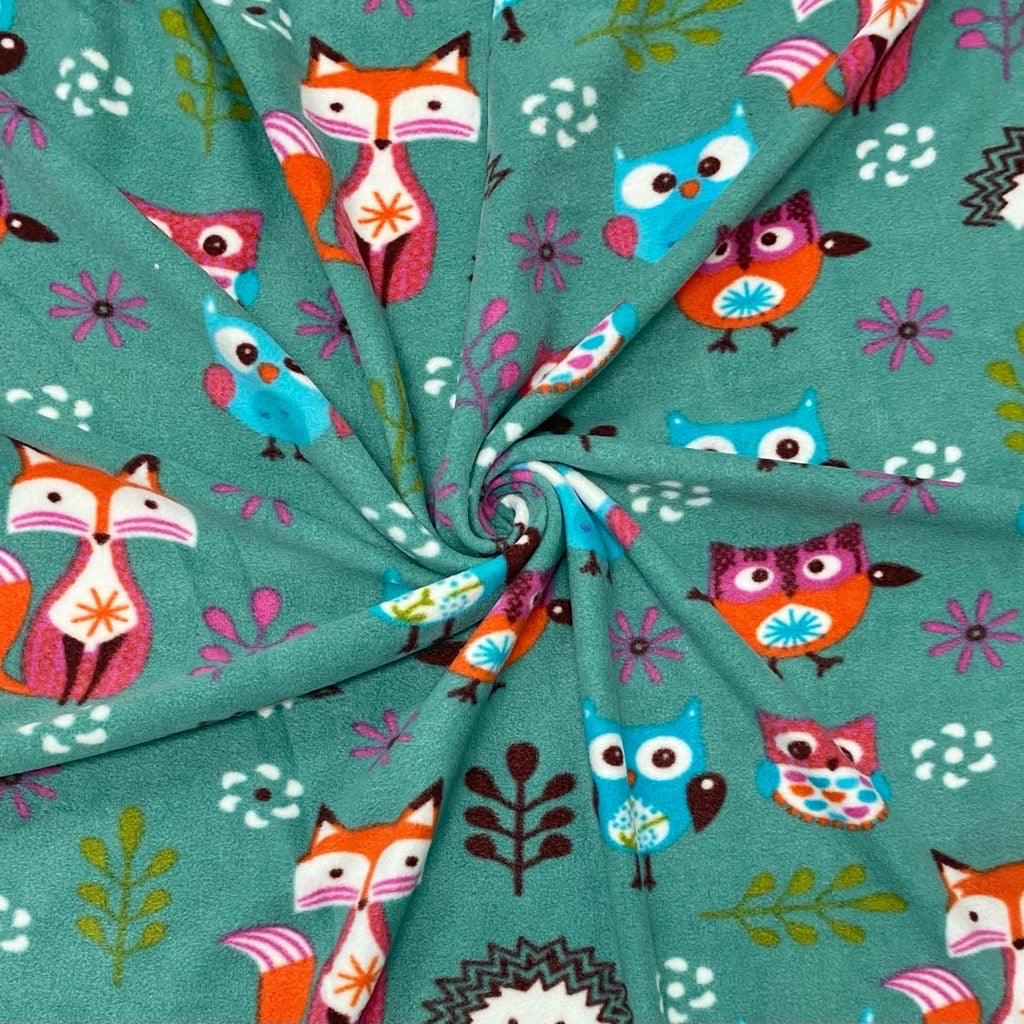 Forest Animals on Sage Anti Pill Polar Fleece Fabric - Pound Fabrics