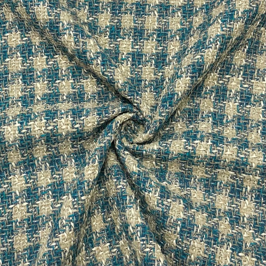 Teal and Beige Fashion Tweed Fabric
