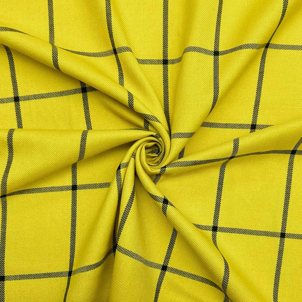 Yellow Checkered PolyViscose Fabric - Pound Fabrics