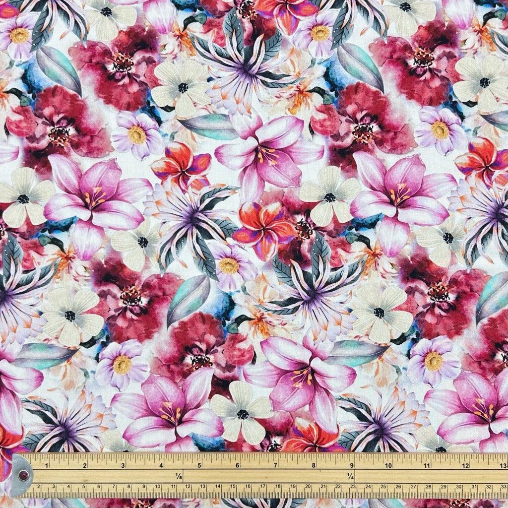 Pink Flower Haven Viscose Challis Fabric - Pound Fabrics