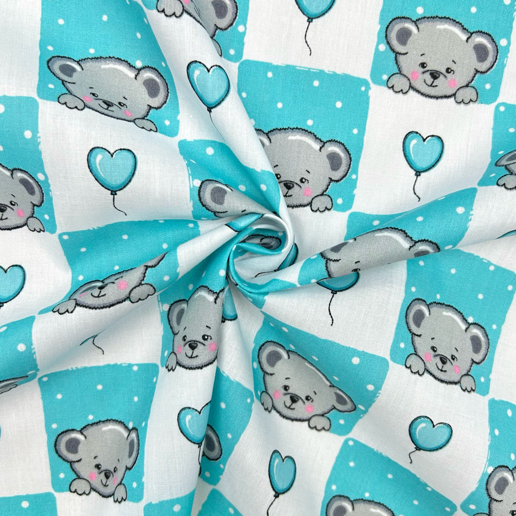 Teddy Heart Polycotton Fabric