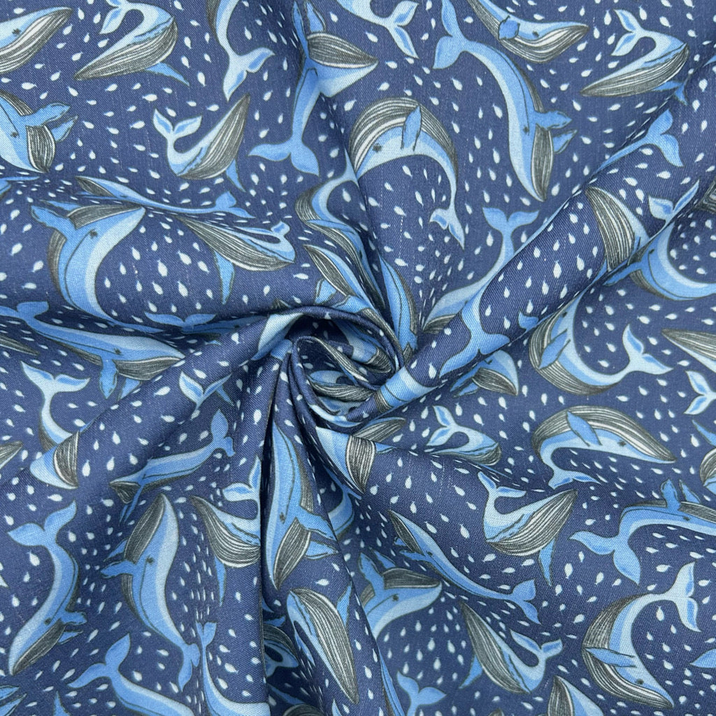 Dancing Whales Polycotton Fabric