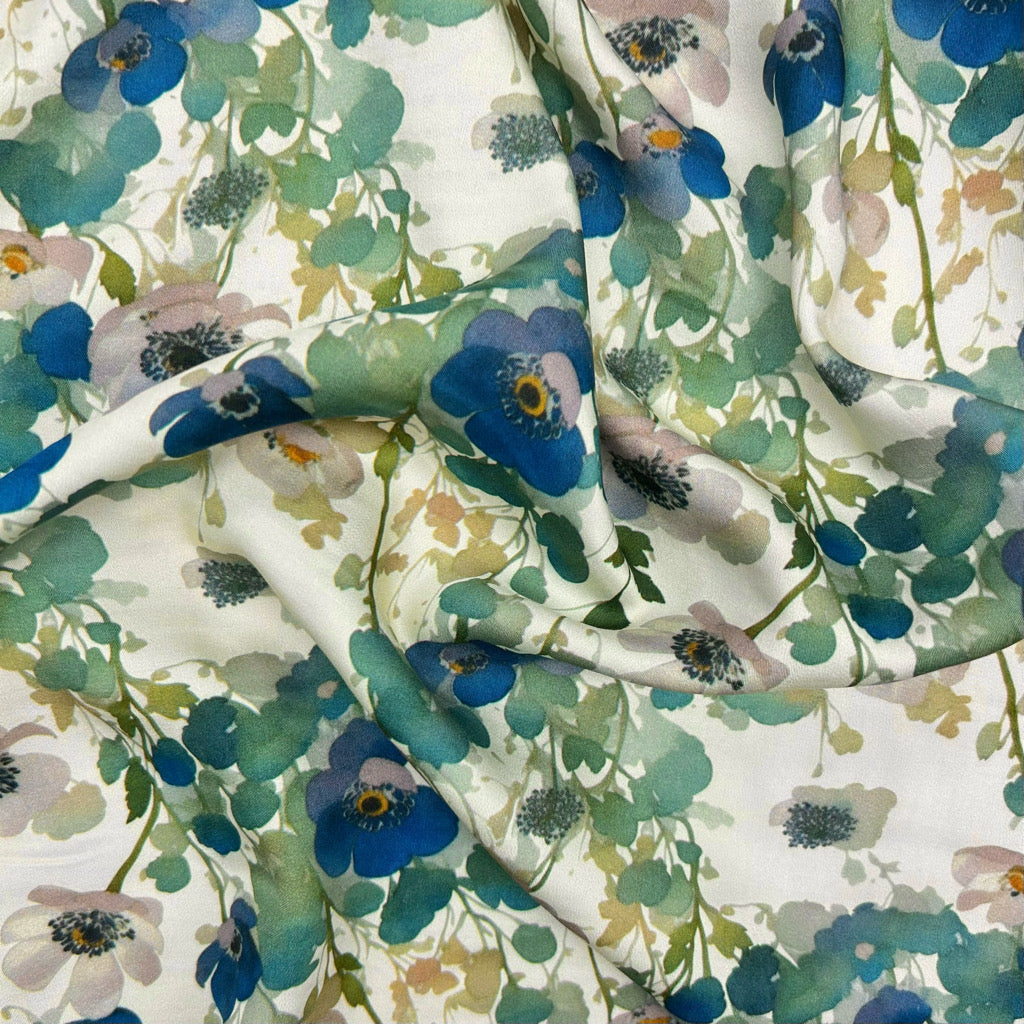 Blue Harmony Viscose Satin Fabric