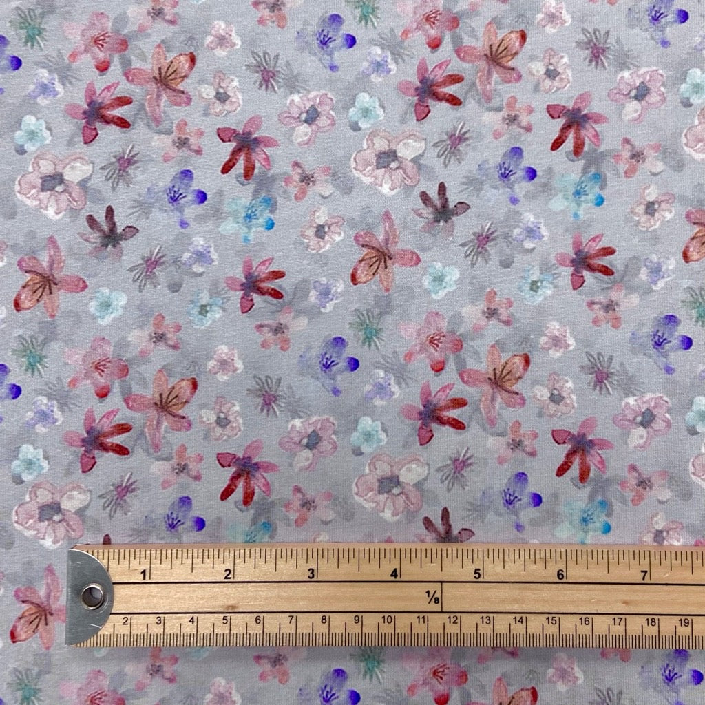 Small Watercolour Flowers Organic Cotton Jersey Fabric
