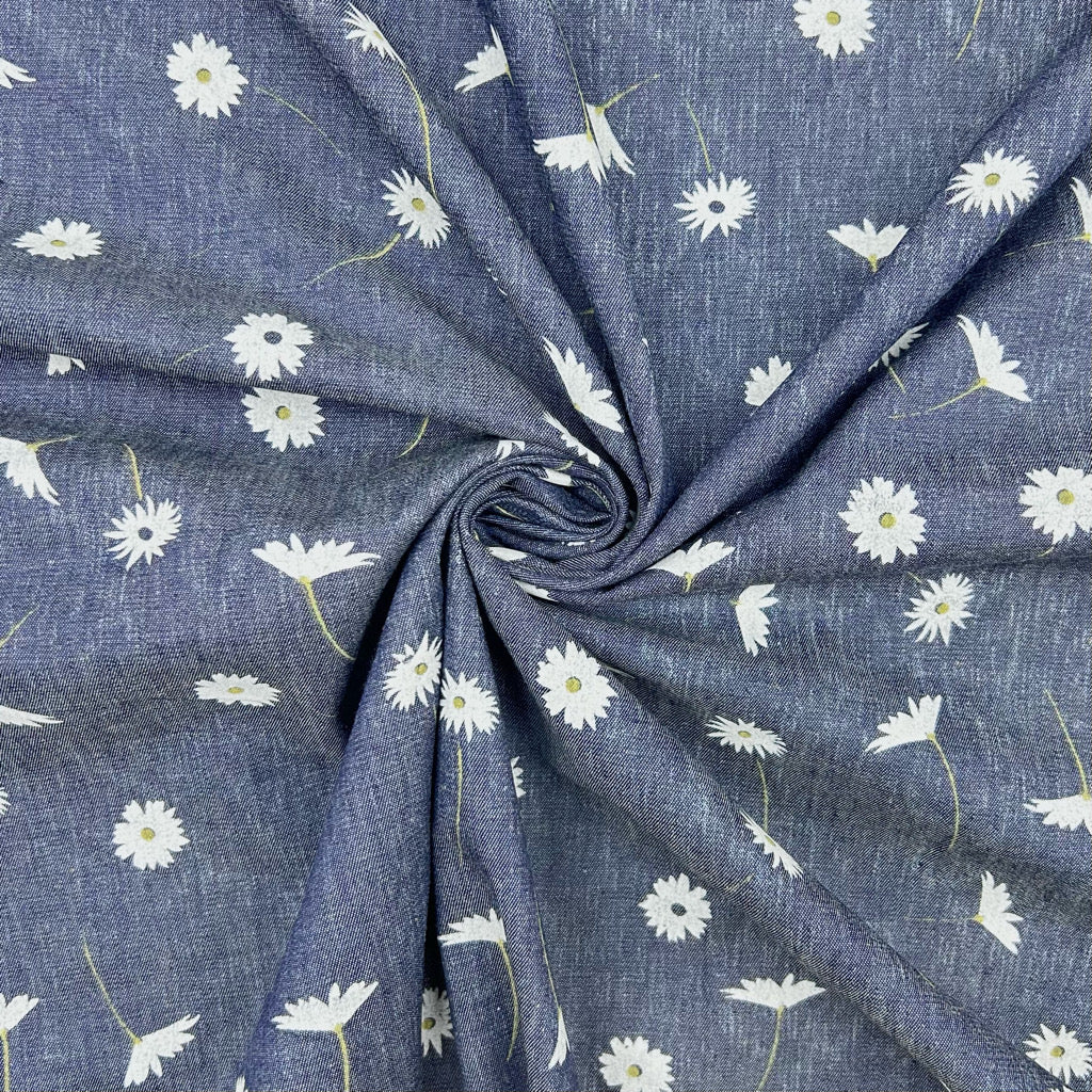 Sunny Floral Chambray Denim Fabric