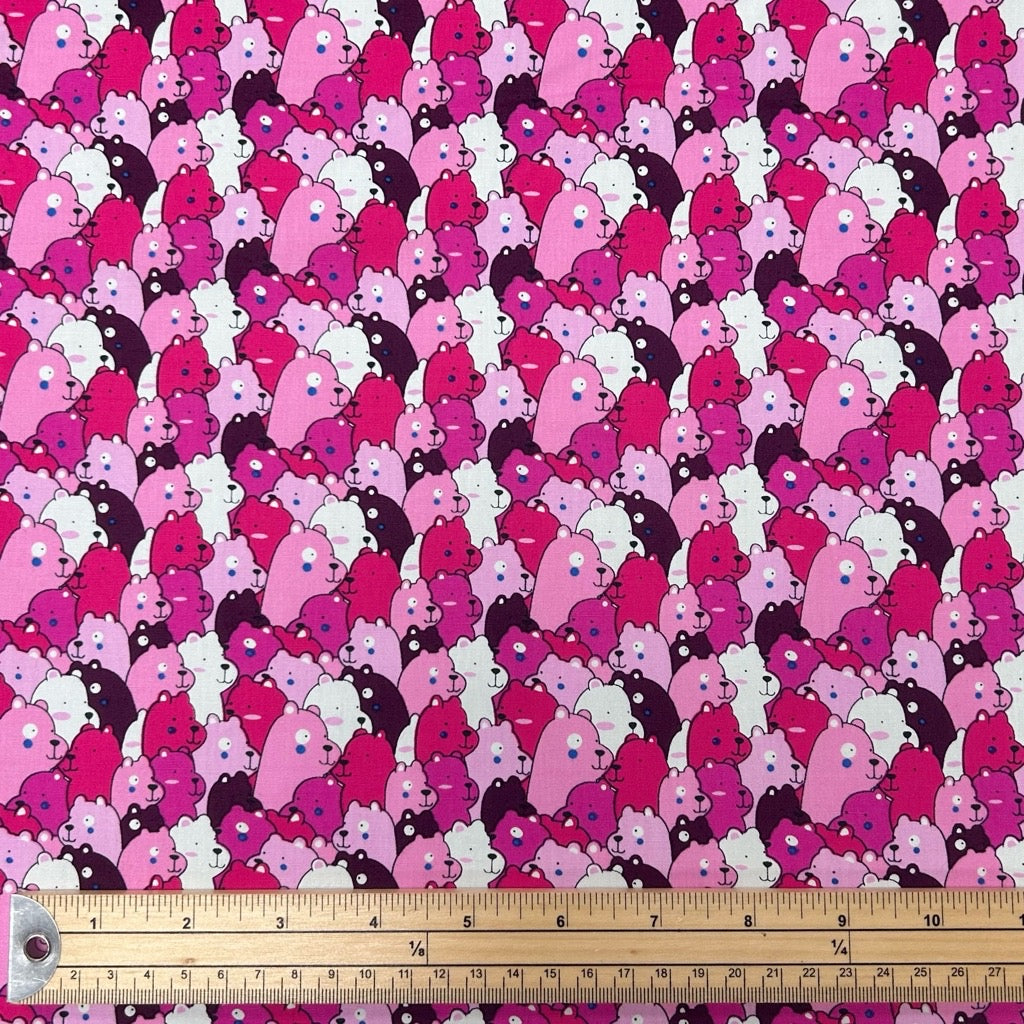 Pink Cartoon Bears Rose &amp; Hubble Cotton Poplin Fabric