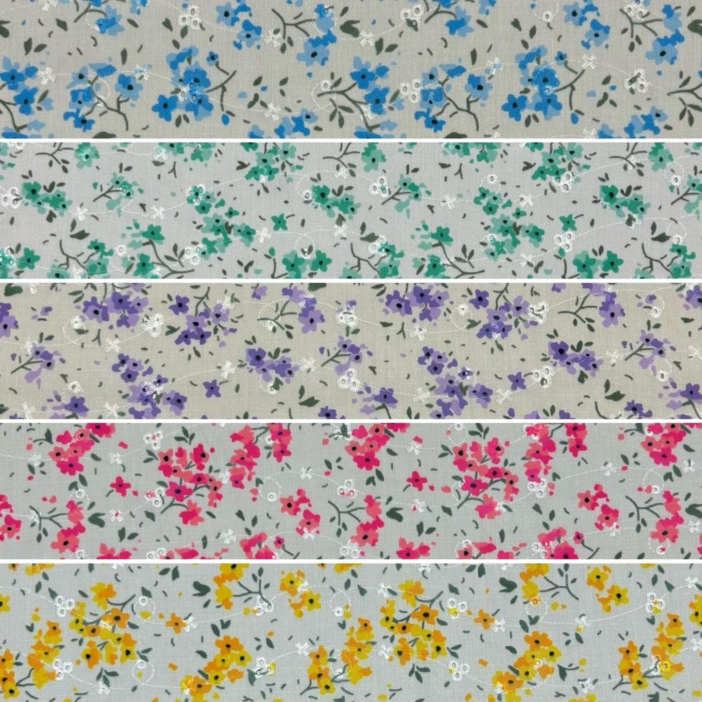 Simple Flowers Broderie Anglaise Polycotton Fabric - Pound Fabrics