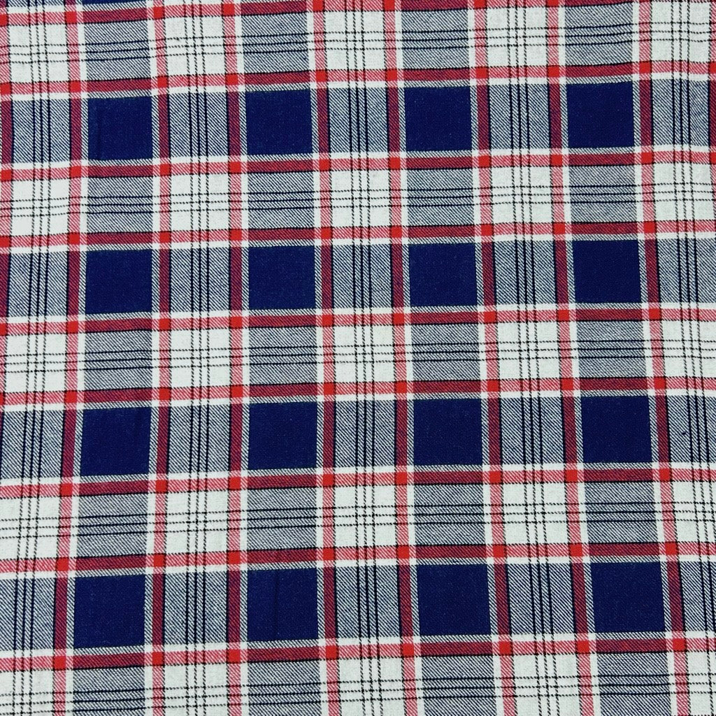 Navy and Red Check Brushed Cotton Fabric