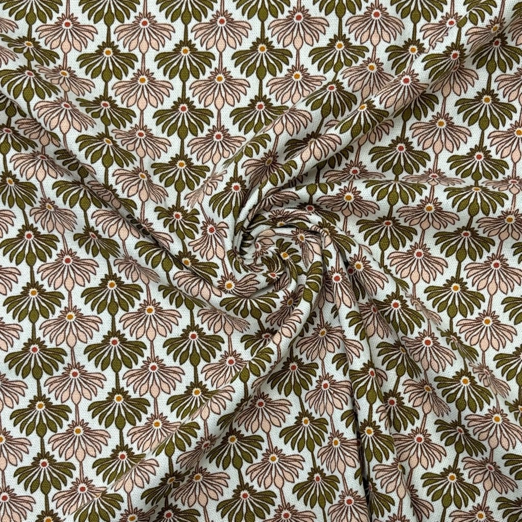 Static Flowers on Ivory Linen Viscose Fabric