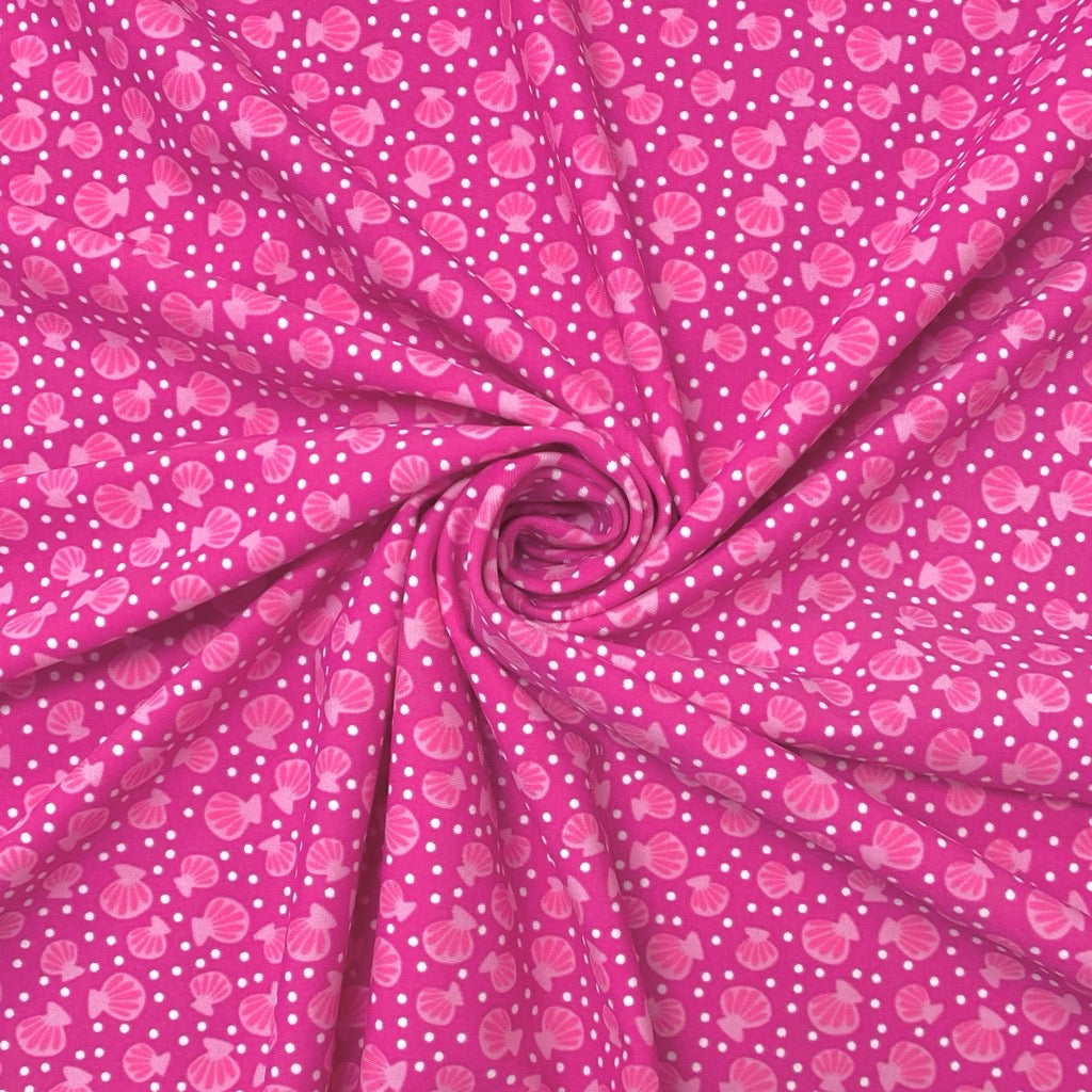 Seashells on Pink Lycra Spandex Fabric