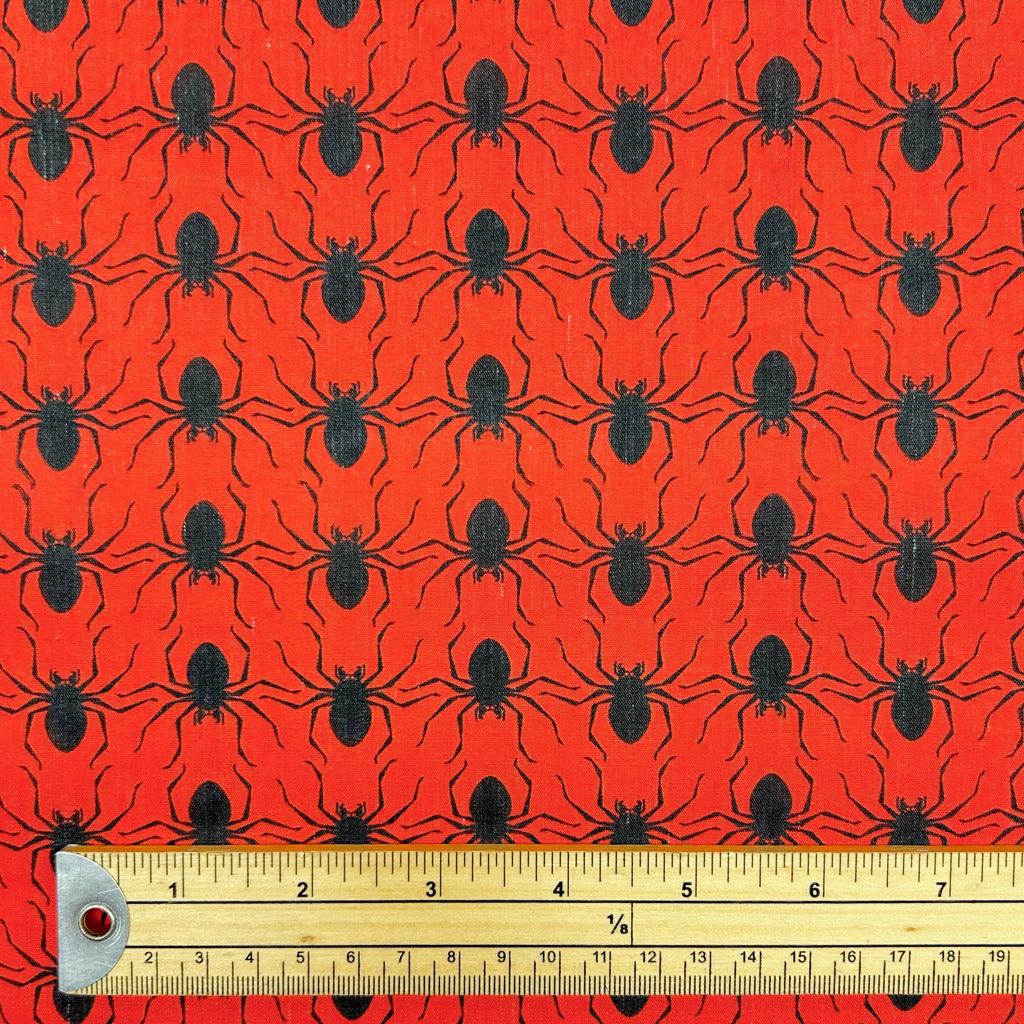Spiders on Red Polycotton Fabric