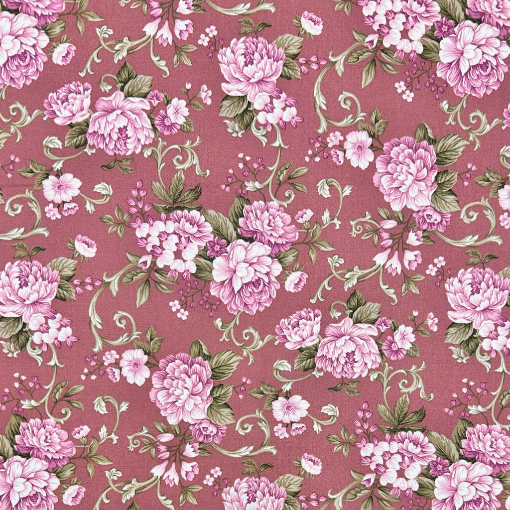 Floral Scroll Rose & Hubble Cotton Poplin Fabric