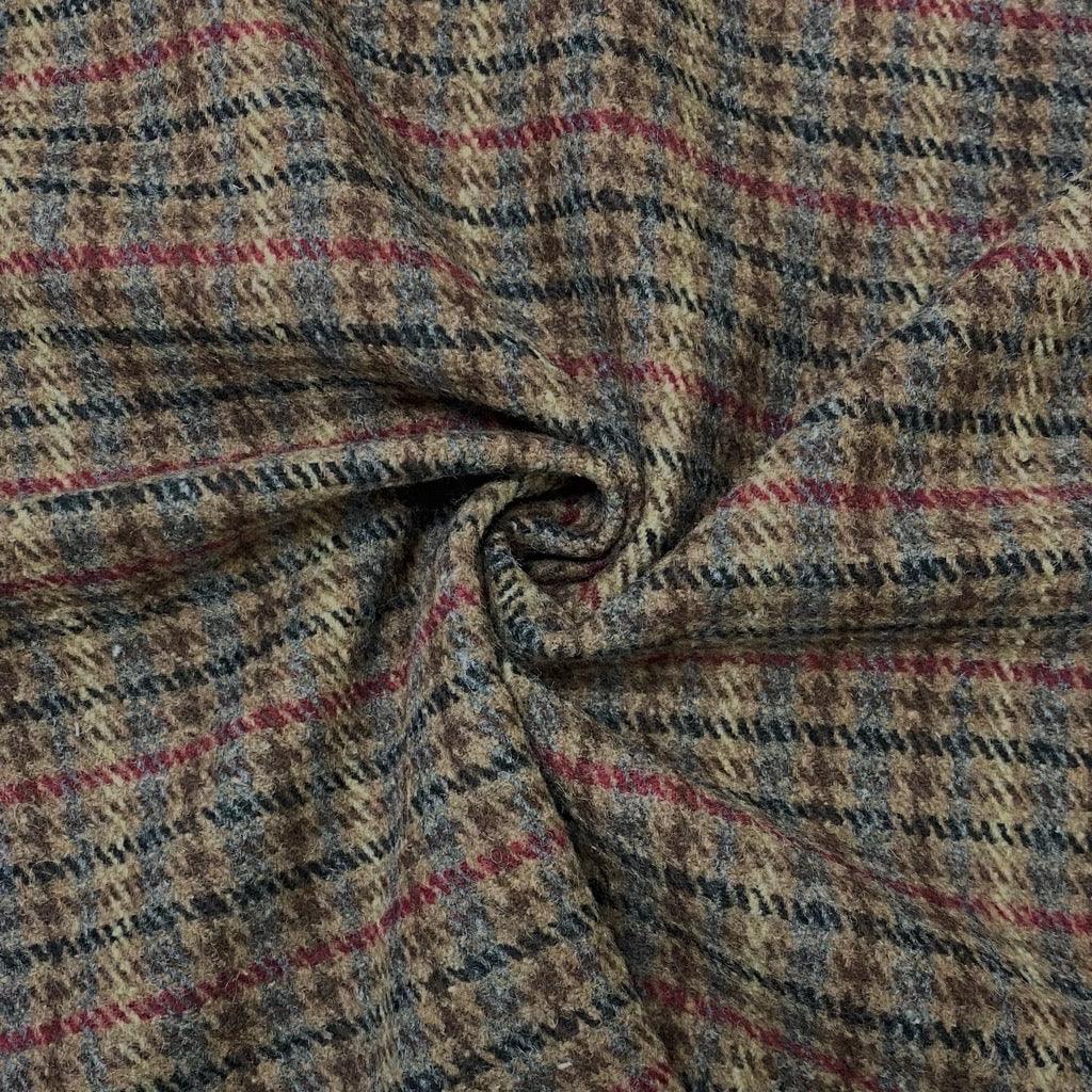 Blue/Pink Check on Brown Wool Blend Fabric - 2 metres for £9.95 #14 - Pound Fabrics