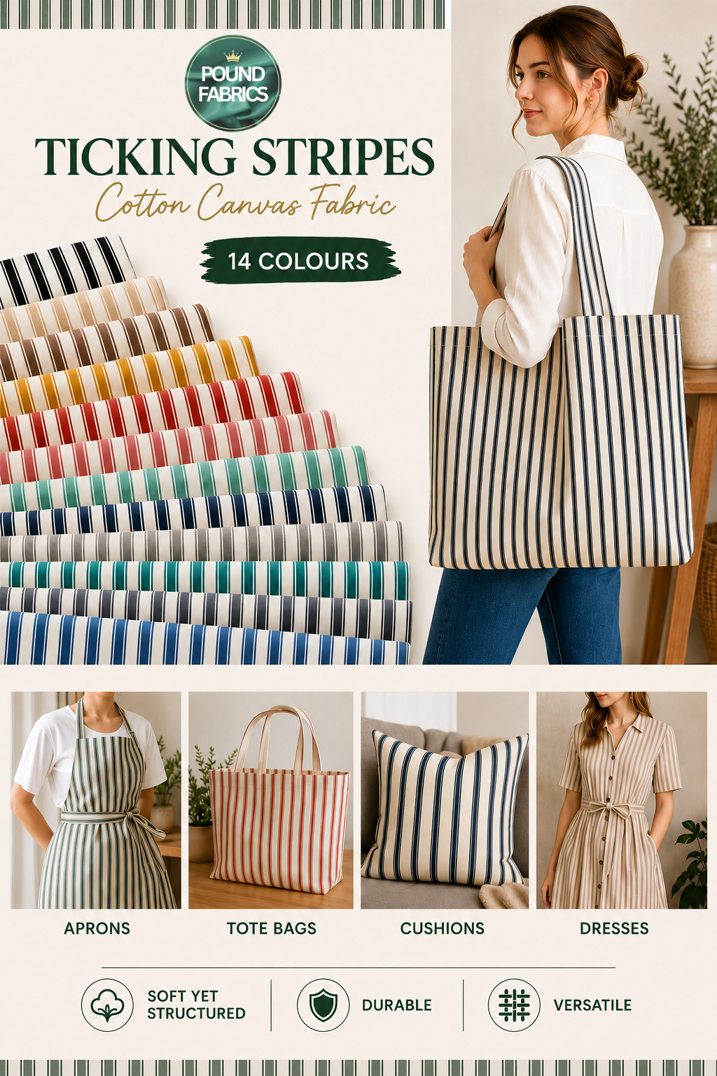Ticking Stripes Cotton Canvas Fabric