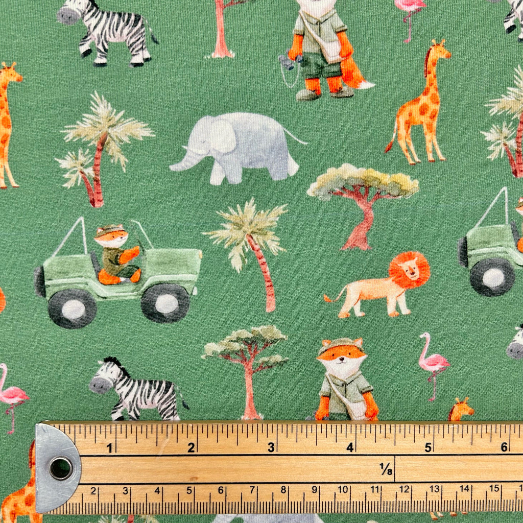 Wildlife Adventure Organic Cotton Jersey Fabric - Little Johnny