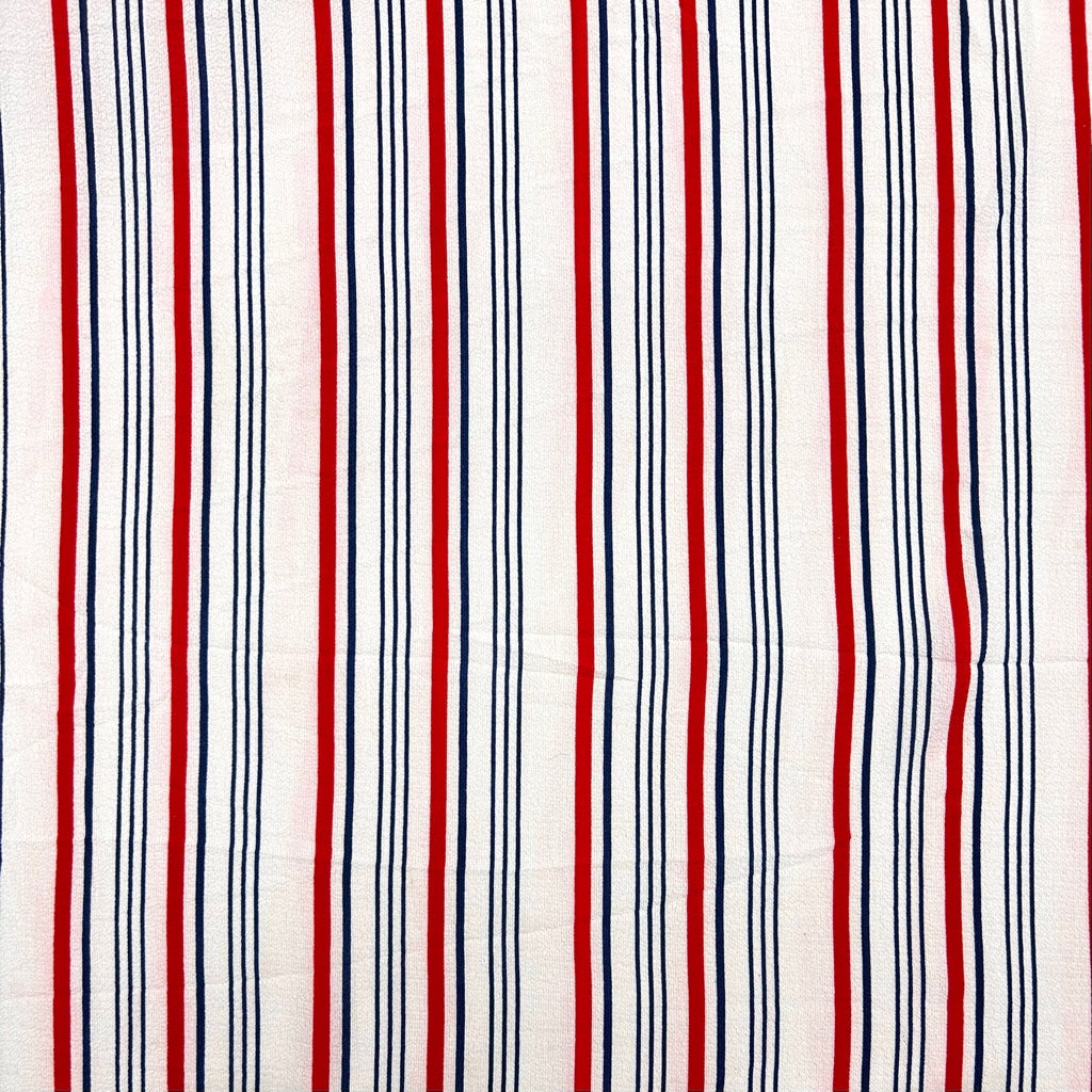 Red and Navy Stripe Polyester Crepe Fabric